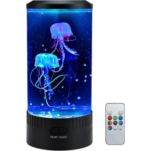 Jellyfish Lamp LED Mood Night Light with 7 Color Changing, Remote Control Large Jellyfish Aquarium Tank Night Light to Decorate Home Office, Gifts for Kids Teens Adults, 5.12" Dia x 11.42" H (Black)
