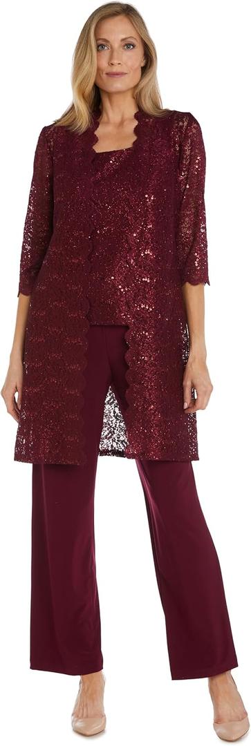 R&M Richards Women's Elegance De Nuit Pant Set (Red, L)