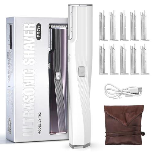 PEDOOD Dermaplane Razor for Women Face, Painless Sonic Dermaplane Tool with 10 Upgraded Micro Mesh Dermaplaning Blades, Women’s Facial Exfoliation & Peach Fuzz Hair Removal System (Off-White)