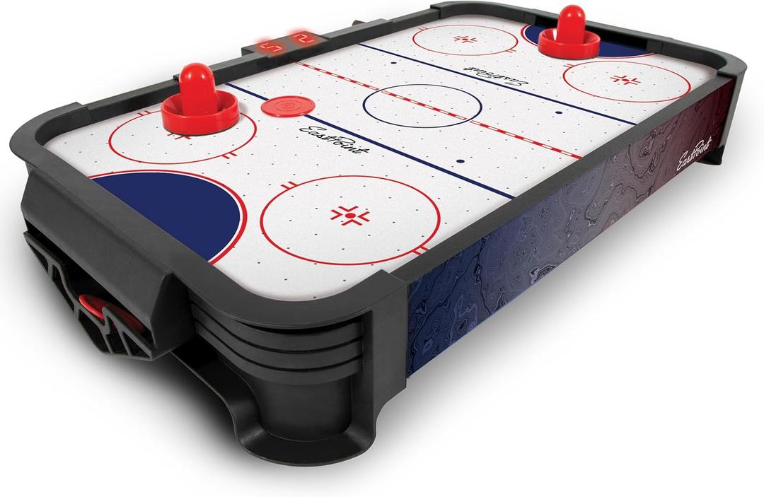 EastPoint Tabletop Air Hockey Table Pro - Black & White - LED Scoreboard for Hockey Game - Includes Pucks & Pushers for Table Games for Kids - Compact Durable Design for Tabletop Play
