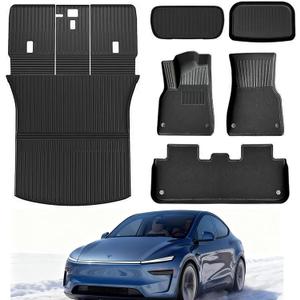 2026 Tesla Model Y Juniper(5 Seater) Double Layer Floor Mats & Trunk Mat & Back Seat Protector & Frunk Mat & Rear Cargo Storage Tray Covers Full Set(9 Piece Set) Premium TPE All-Weather (Black)