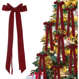 Hoteam 12 Pcs Burgundy Velvet Bows Christmas Tree Decor 13 Inch Large Vintage Rustic Ribbon Bow for Christmas Xmas Tree Home Party Door Wreath Garland Gift Wrapping