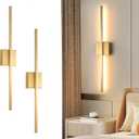 Wall Sconces Set of Two, LED Dimmable Sconces Wall Lighting, Brushed Gold Modern Wall Sconce Light for Bathroom, Living Room, Bedroom, Hardwi, 28Inch