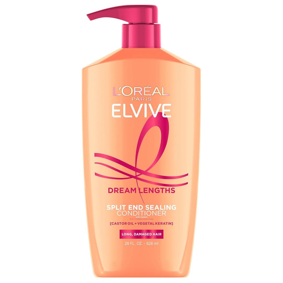 L'Oreal Paris Elvive Dream Lengths Super Detangling Conditioner With Fine Castor Oil and Vitamins B3 and B5 for Long, Damaged Hair, Instantly Detangles To Reduce Breakage With System, 28 Fl Ounce (28 Fl Oz (Pack of 2)