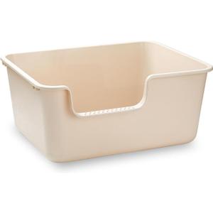 Large Cat Litter Box with High Sides,Cat Litter Pan with Low Entry,Cat Box for Indoor Kittens & Senior Cats,Anti-Splashing,Waterproof,Easy to Clean,Durable (White)