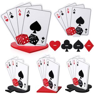 Chunful Set of 4 Casino Party Centerpieces Wooden Casino Theme Tabletop Decor Kit Poker Party Table Decorations for Birthday Game Night Poker Theme Party Favors