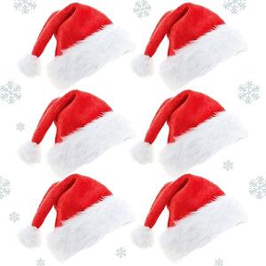 Meajore Santa Hat 6 Pack for Adults, Classic Red Fuzzy Christmas Hat with Bell for Xmas Party Holiday Festive Events