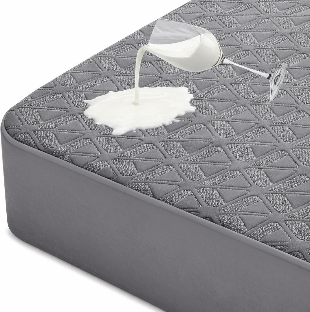 Waterproof Mattress Protector King Size, Soft Breathable Mattress Pad with Deep Pocket 8"-21", Noiseless 3D Air Fabric Cooling Mattress Cover for Bed, Machine Washable, Grey
