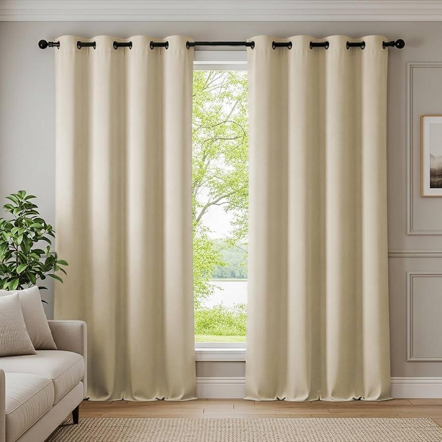 Urban Space 63L x 46W inch Grommet Blackout Curtains for Bedroom and Living Room - Set of 2 Panels Solid Thermal Insulated Room Darkening Curtains (Beige)