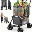 Folding Shopping Cart with Wheels, 80lbs Multi Use Grocery Carts with 360 Wheels & Removable Tote Bag, Multifunctional Portable Personal Shopping Carts for Groceries, Black