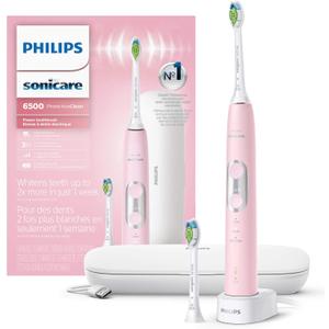 Philips Sonicare ProtectiveClean 6500 Rechargeable Electric Toothbrush, with Pressure Sensor, 3 Cleaning Modes, SmarTimer and QuadPacer, 14-Day Battery Life, Charging Travel Case, Pink, HX6462/06