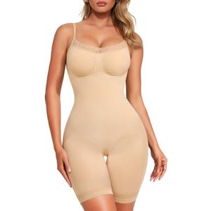 Nebility Shapewear Bodysuits for Women Tummy Control Body Shaper Seamless Waist Trainer Lace Body Suit (Large, Beige)