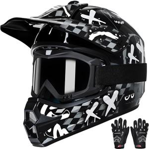 TRIANGLE Youth Kids Dirt Bike Helmet Full Face Motocross Helmet with Goggle & Gloves DOT/FMVSS-218 Approved Motorcycle Helmet. XL Size