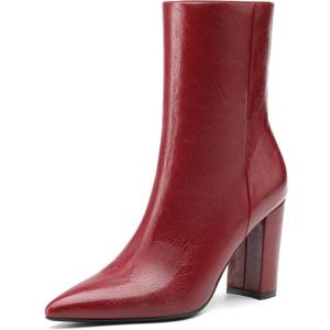 NEWBELLA Women's British Style Ankle Boots - Fashionable Vegan Leather Short Boots, Versatile Chunky Heel Booties for Everyday Wear, Burgundy 8