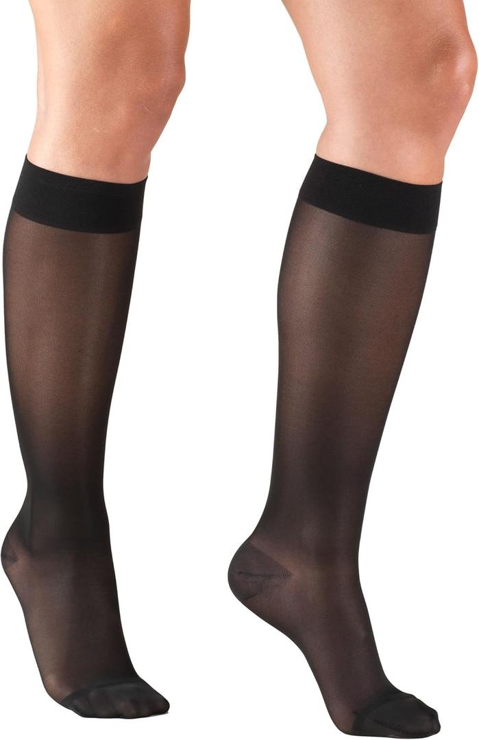 Truform Sheer Compression Stockings, 15-20 mmHg, Women's Knee High Length, 20 Denier, Black, X-Large