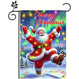 2 x Merry Christmas Garden Flag Double Sided 12x18 Flag Festive Santa Xmars Garden Flag Santa With Christmas Lights And Snowy Scene Outdoor Holiday Yard Lawn Decoration Banner