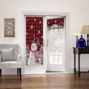 BEMIGO Christmas Tree Snowman French Door Curtains for Windows, Red Buffalo Plaid Front Door Window Curtains for Glass, Privacy Tie Up Blinds Thermal Insulated Shades 26 x 42 Inch