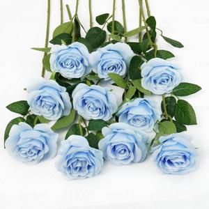 Flojery 10pcs Sky Blue Silk Roses Artificial Rose Flowers Long Stem for DIY Wedding Bouquet Table Centerpiece Home Décor