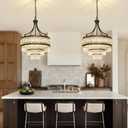 20'' Crystal Chandeliers for Dining Room Modern Black Pendant Light Fixture for Foyer Entryway Bedroom Hallway Kitchen Bar Dining Room