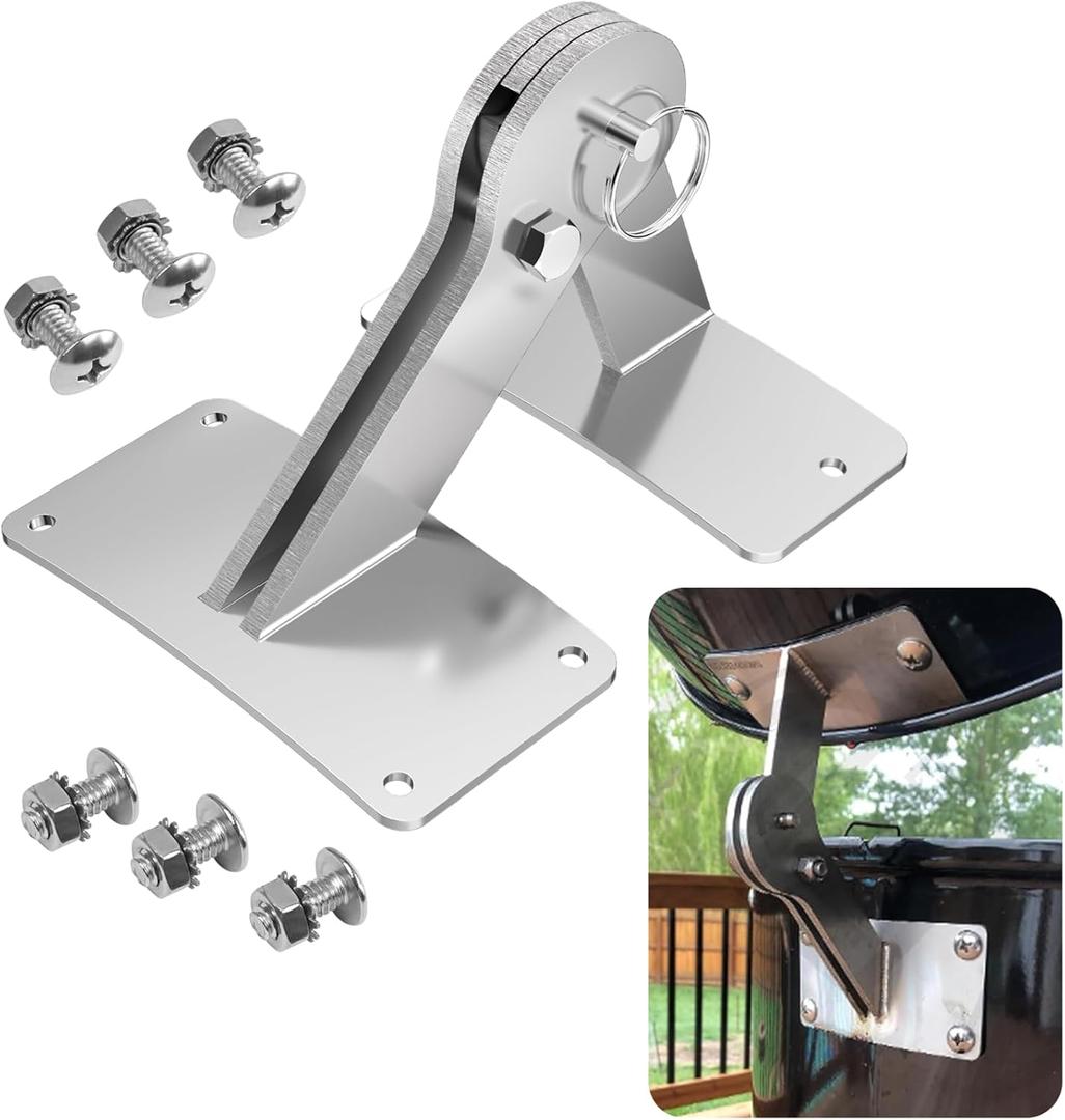 Stainless Lid Hinge Kit Compatible with Weber Smokey Mountain Grill 18.5" & 22.5" Model, One Touch BBQ Quick Release - Let The Lid Connect to The Grill, Silver