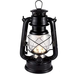 Vintage LED Hurricane Lantern, Warm White Battery Operated, Antique Metal Hanging With Dimmer Switch, 15 LEDs, 150 Lumen for Indoor or Outdoor Usage (Black)