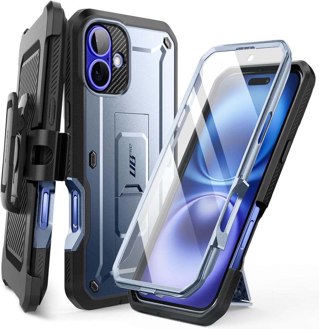 SUPCASE for iPhone 16 Case with Screen Protector (Unicorn Beetle Pro), [Built-in Stand & Belt-Clip] [Military-Grade Protection] Full Body Heavy Duty Phone Case for iPhone 16 6.1'' 2024, Tilt
