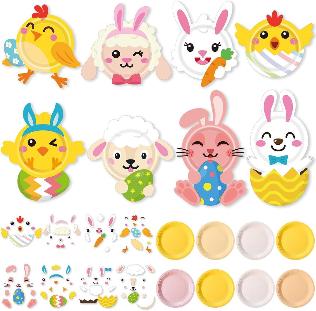 Layhit 24 Pcs Easter Paper Plate Craft Kits for Kids, DIY Art Projects with Bunny Chick Sheep Egg Designs, Preschool Educational Early Learning Toys, Easter Party Favors Classroom Activities