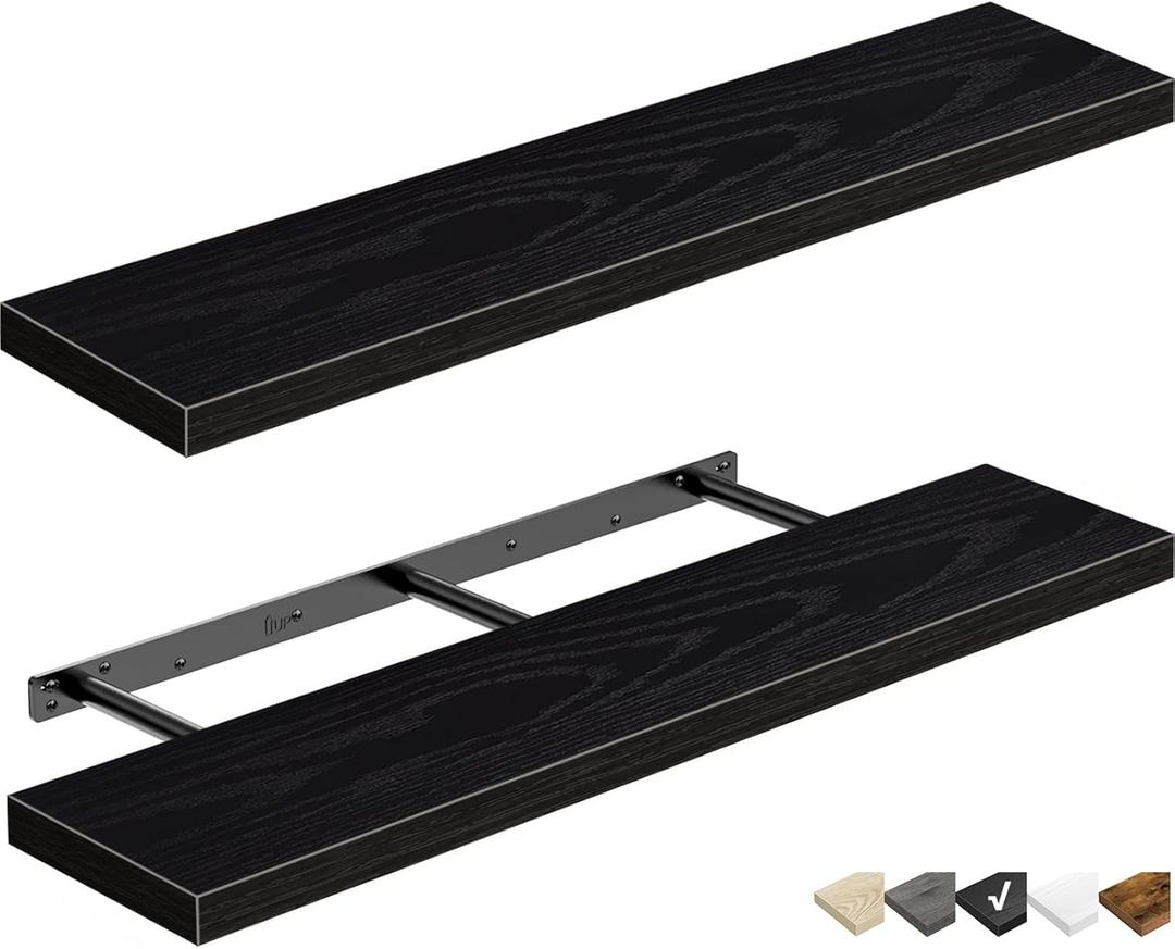 QEEIG Bathroom Shelves 36 inches Long Floating Shelf for Wall 36 x 9 inch Set of 2, Black (008-90B) (35.4", C. Black)