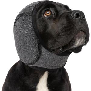 SUNFURA Dog Calming Hoodie - Anxiety Relief Quiet Ears for Dogs, Dog Ear Muffs Cover Noise Protection, No Shake Head Wraps Hematoma for Grooming, Force Drying, Bath, Grey L