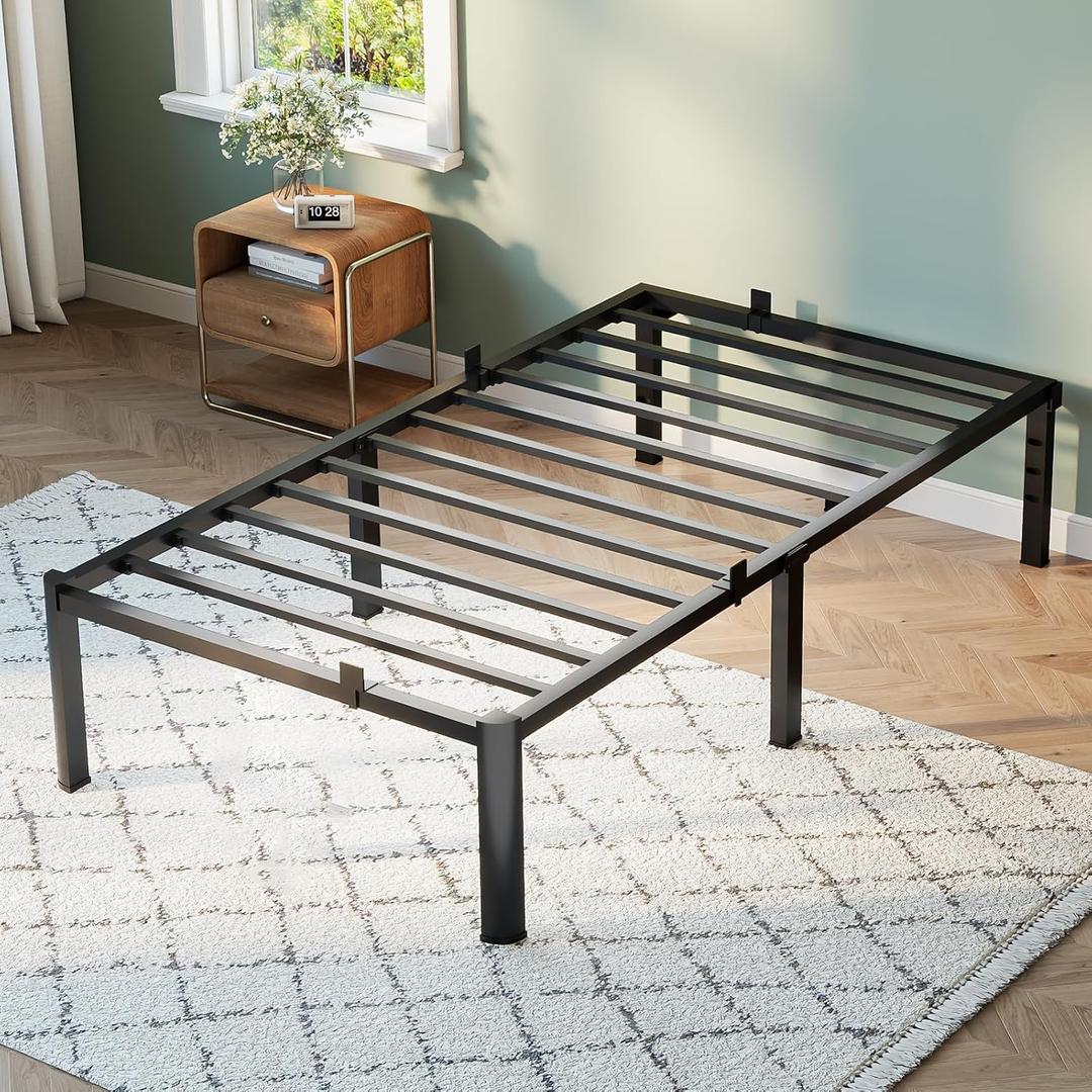 Twin Size Bed Frame, 14 Inch Heavy Duty Metal Platform Bed Frame, Noise Free Steel Mattress Foundation, No Box Spring Needed, Spacious Under Bed Space