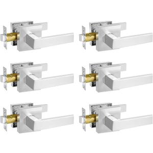 Square Passage Door Lever, Heavy Duty Interior Door Handles for Hallway& Closet Non-Locking Door Knob in Satin Nickel Keyless Door Lockset for Right & Left Side Door, 6 Pack Satin Nickle