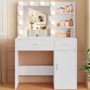 Lighted Makeup Vanity Desk, 35.4W x 15.7'D x 54H, White (with Lights and Mirror, Dimming Function, 2 Drawers and 1 Cabinet, Open Shelves) by Boahaus