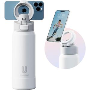 Magcheer Insulated Magnetic Water Bottle - Reusable Stainless Steel Bottle with MagSafe Compatible Phone Holder - Keeps Cold for 24 Hours - Perfect for Gym, Sports, and Travel - White 32oz