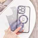 NITITOP Compatible with iPhone 16 Pro Case Cute Clear Glitter [Compatible for MagSafe] Plating Heart Sparkle Bling Magnetic Girl Women Electroplated Frame Camera Protection Back Cover - Purple