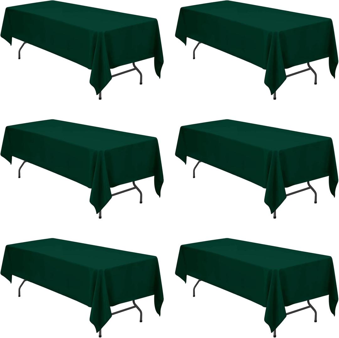 BRILLMAX 6 Pack Hunter Green Tablecloths 60 x 126 Inch for 8ft Rectangle Tables - 150 GSM Polyester Fabric, 15" Standard Drop, Water, Stain & Wrinkle Resistant Cloth Cover for Wedding Dining Buffet