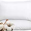 ROYALE LINENS 300 Thread Count 100% Long Staple Combed Cotton Pillowcases Set of 2 - Ultra Soft - King Bed Pillow Cover - 20"x40" - Breathable, Cool & Crisp Percale White Pillow Cases (King, White)