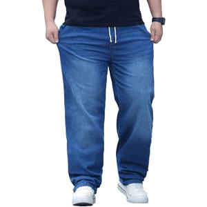 Plus Size Baggy Jeans for Men Elastic Waist Pull On Denim Pants Drawstring Straight Loose Jean Sweatpants L-5XL