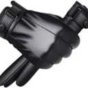 Leather Gloves For Men,Winter Warm Touch Screen Motor Gloves,Soft Cashmere Lining-Christmas, Valentine's Day present (Black, L)