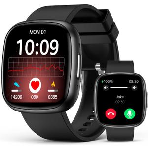 Smart Watch for Men Women, 1.72" Super Retina HD Display with Sleep Stress, 24/7 Heart Rate HRV Spo2 Monitor, Fitness Tracker with 135 Sport Modes, Waterproof Square Watch, Compatible Android and iOS (Black)