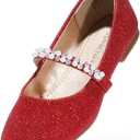 DREAM PAIRS Girls Mary Jane Dress Shoes Ballerina Flats for Wedding, Party (Toddler/ Little Kid/ Big Kid), Size 2 Little Kid, Red/ Glitter, SERENA-100-KIDS