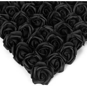Stemless Rose Artificial Flower Heads, 200Pcs Black 1.97in Foam Roses for DIY Craft Wedding & Baby Shower Decoration