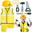 Toddler Tool Set, Construction Worker Costume for Kids 3 4 5 6, Boys Girls Pretend Play Toys with Construction Vest, Hat & Adjustable Tool Belt