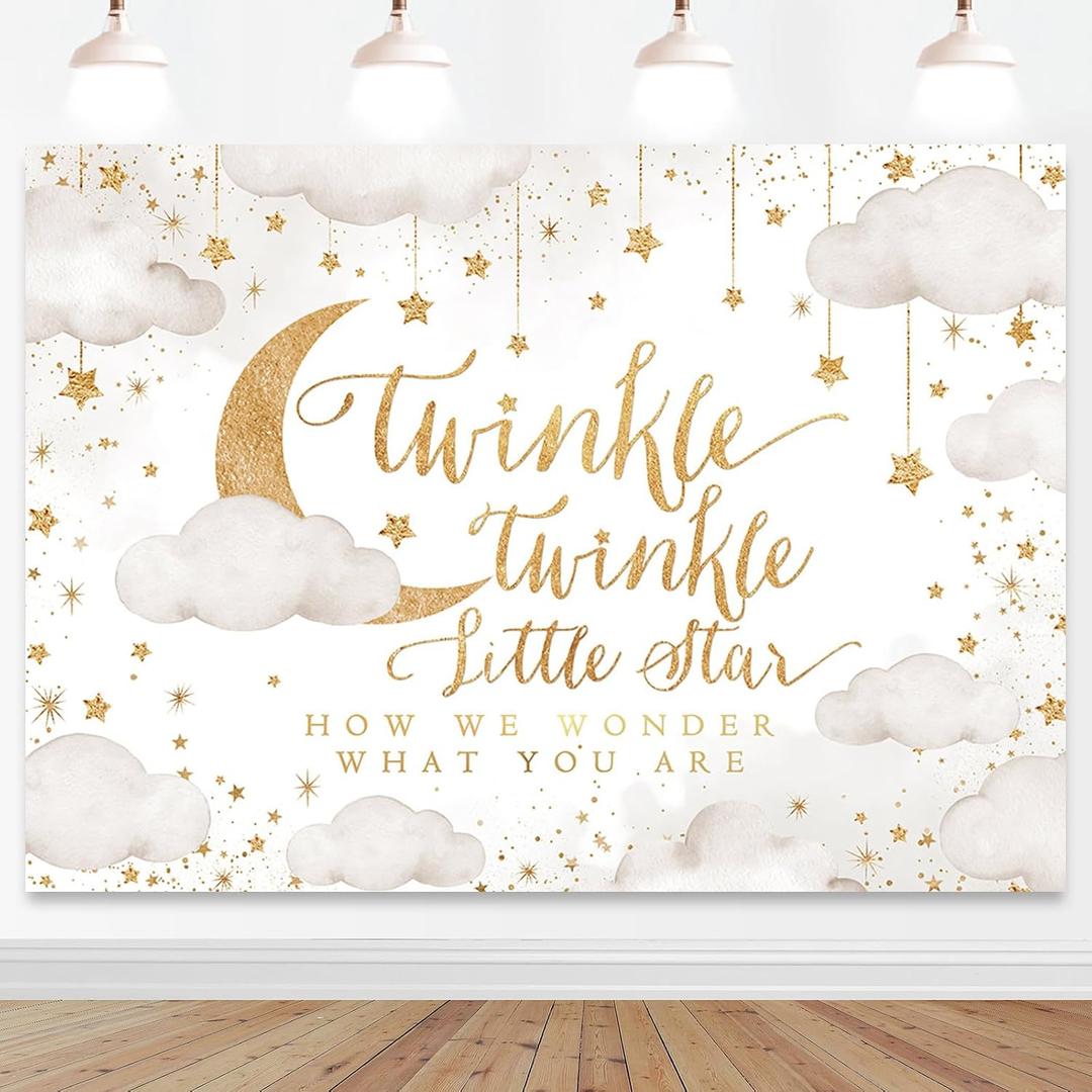 Mocsicka Twinkle Twinkle Little Star Backdrop 7x5ft Beige Gender Reveal Boy or Girl Party Background Decorations Cloud Moon Baby Shower Decorations Photoshoot Backdrops