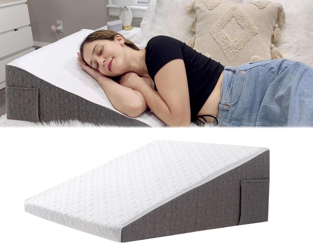 10" Wedge Pillow for Sleep Apnea/Acid Reflux Relief/Seniors, Wedge for Bed to Elevate Head, Acid Reflux Pillow, with Memory Foam Top Bed Wedge Pillow for Sleeping,Reading,Rest,Leg Elevation 