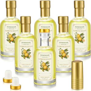 6 Set 6.8 oz Limoncello Glass Bottles Gift with Airtight Lid Cap Homemade Limoncello Bottles with Labels Cork Stopper for Home Brewing Beer Beverage Liqueur Wedding Baby Shower