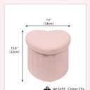 Heart Shaped Ottoman with Storage, Cute Pink Boucle Footstool with Storage, Small Sherpa Footrest Ottoman for Bedroom, Living Room,15"x15"x12.6"