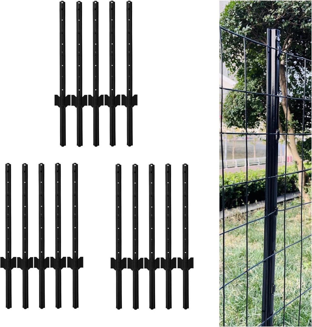 15 Pack Metal Fence Post Black Splicing, 3FT Heavy Duty Garden Fence Post for Wire Fence, Fence Posts No Dig U Post for Lawn, Garden, Farm