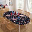 Horaldaily 4th of July Fitted Tablecloth Fit for 64 x 44 Inch Oval, Wooden Vintage Rustic Dark Blue Patriotic Washable Table Cover Elastic Edged for Dinning, Picnic, Camping, Banquet