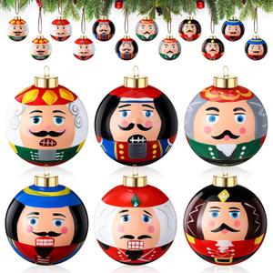 Soulchen 12 Pcs 2.36 Inch Christmas Hand Painted Nutcracker Ball Ornament for Christmas Tree Shatterproof Nutcrackers Hanging Ornament Cheer Xmas Balls Decorations Gifts for Xmas Tree Party
