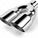 Fit for 2.5 Inch Inlet 2x3.5" Outlet 10" Overall Length Stainless Steel Weld-On Dual Round Angle Exhaust Tip Duo Layer 2.5"X(3.5"X2) X10" EXT42